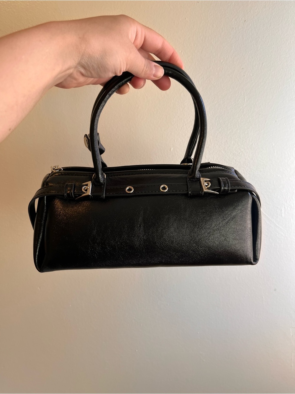 T.J.Maxx Black Structured Faux Leather Top-Handle Crossbody